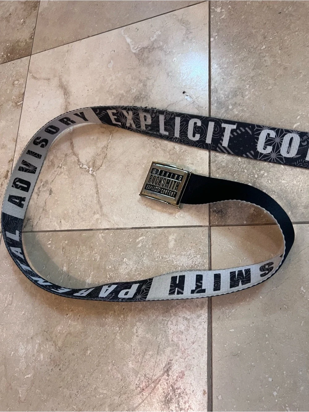 Explicit Content Printed Webbing Belt - Black and White